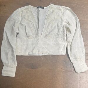 Zara Cream Blouse with Embroidered Details size XL NWT